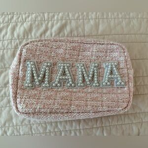 Pink Tweed Pouch with Pearl Embellished Mama
